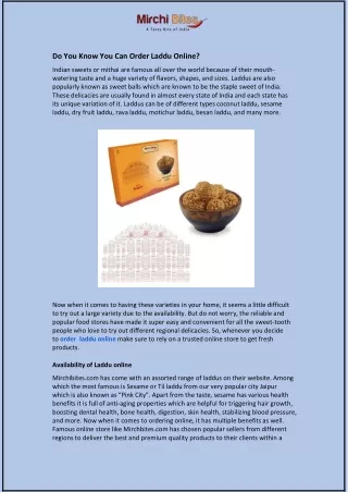 do you know you can order laddu online