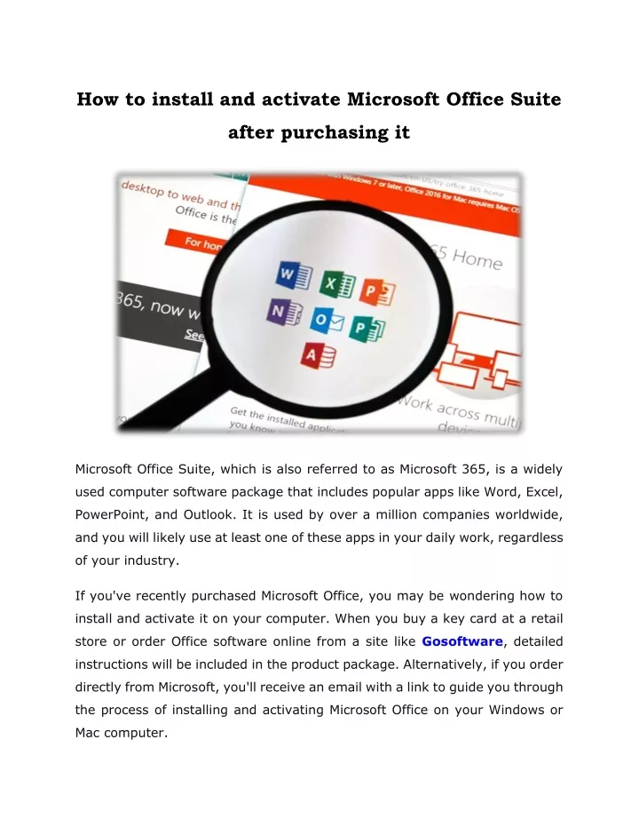 how to install and activate microsoft office suite