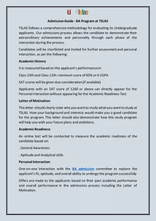 admission guide ba program at tslas