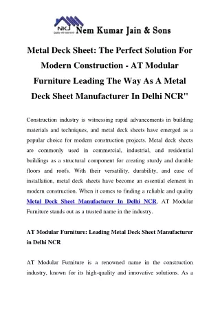 Metal Deck Sheet Manufacturer In Delhi NCR  Call-9250931900