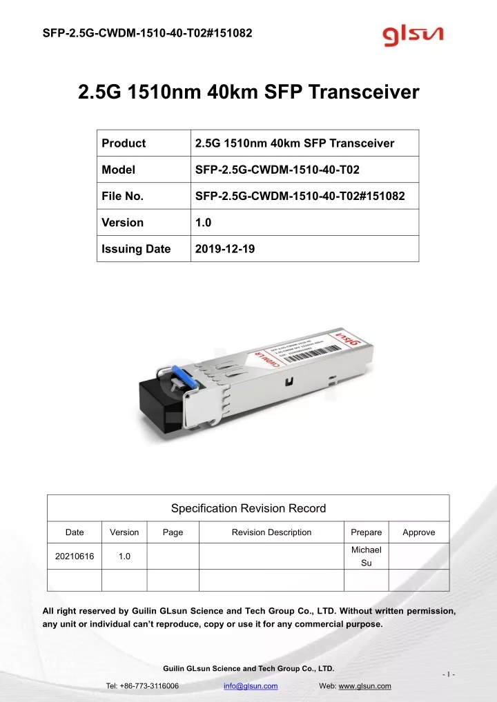 sfp 2 5g cwdm 1510 40 t02 151082