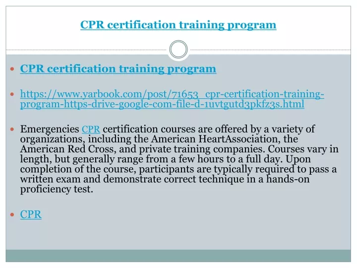 PPT - CPR Certification Training Program PowerPoint Presentation, Free ...