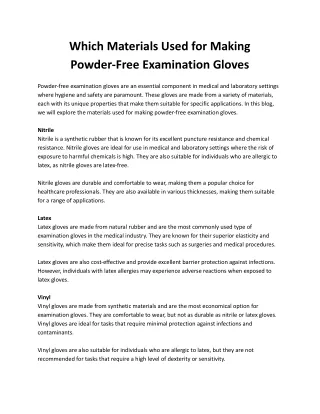 Which Materials Used for Making Powder-Free Examination Gloves