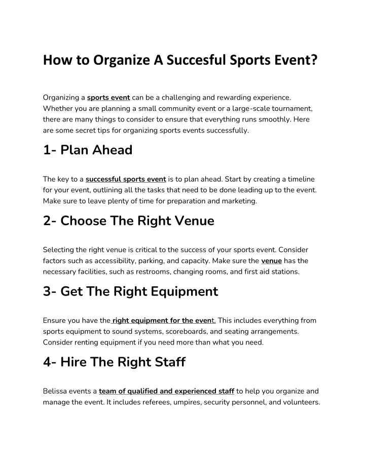 how to organize a succesful sports event