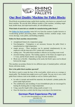 Our Best Quality Machine for Pallet Blocks