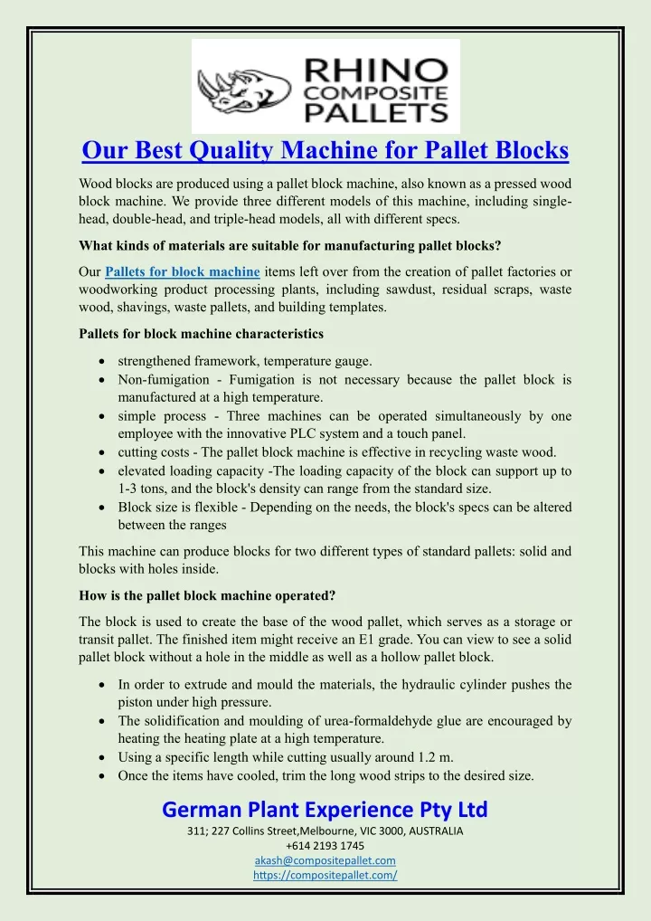 our best quality machine for pallet blocks