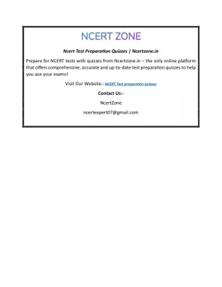 Ncert Test Preparation Quizzes | Ncertzone.in