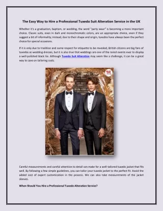 The Easy Way to Hire a Professional Tuxedo Suit Alteration Service in the UK