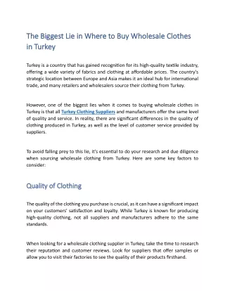 The Biggest Lie in Where to Buy Wholesale Clothes in Turkey