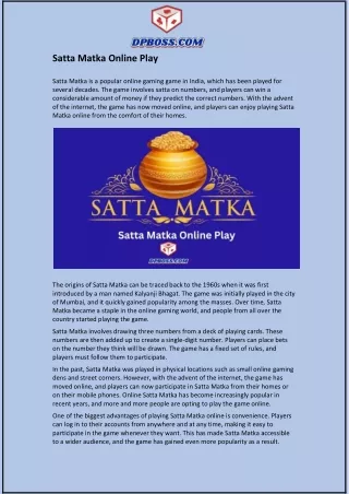 Satta Matka Online Play