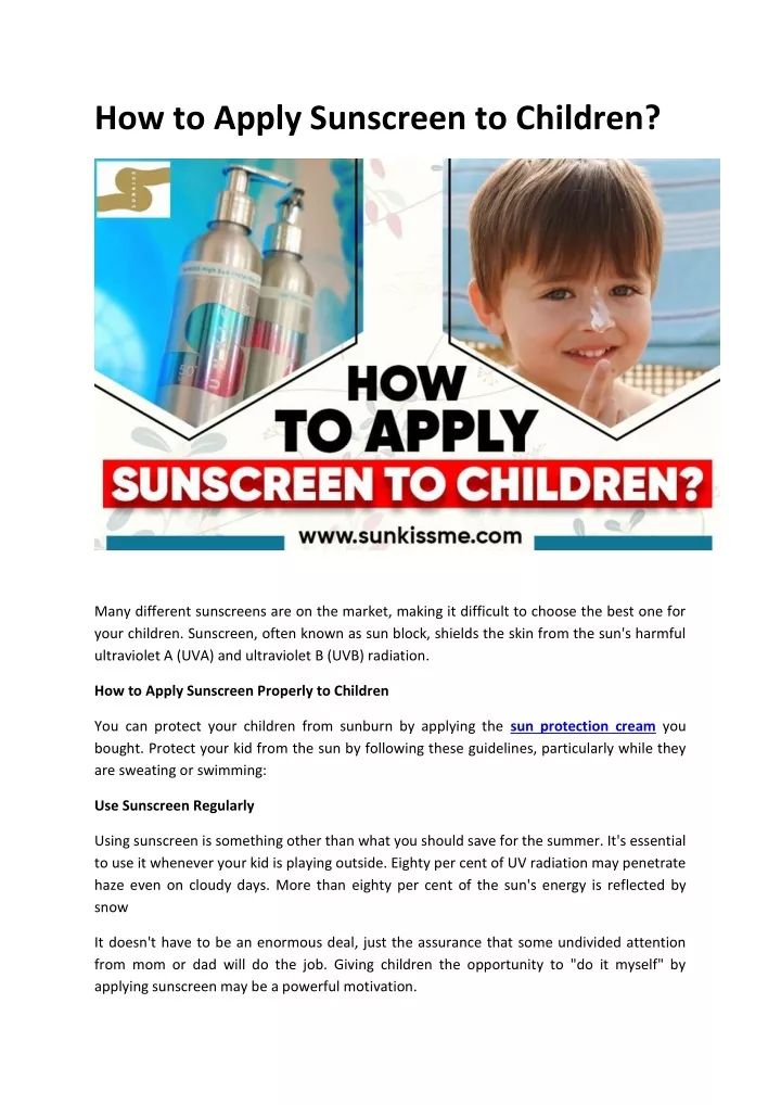 how to apply sunscreen to children