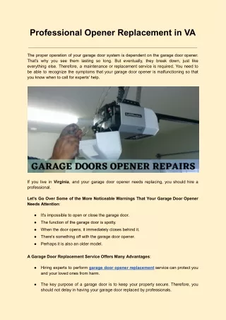 professional opener replacement in va