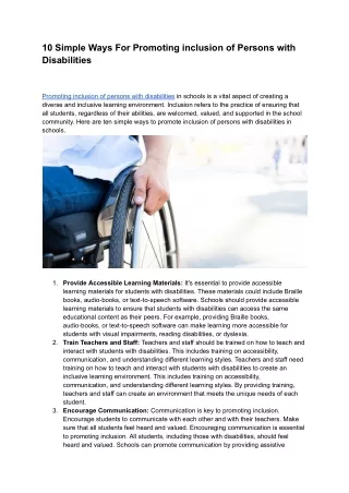10 Simple Ways For Promoting inclusion of Persons with Disabilities