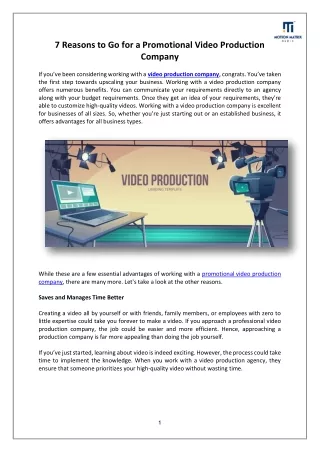 7 Reasons to Go for a Promotional Video Production Company