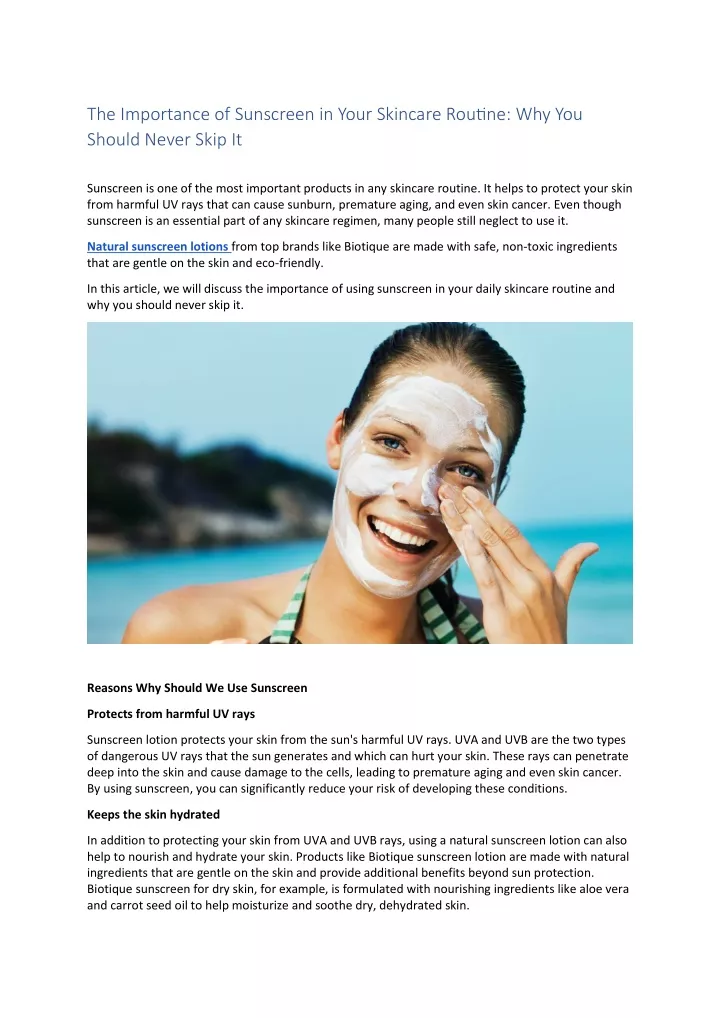 the importance of sunscreen in your skincare