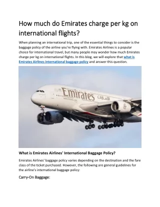How much do Emirates charge per kg on international flights
