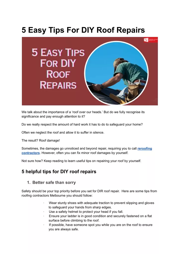 5 easy tips for diy roof repairs