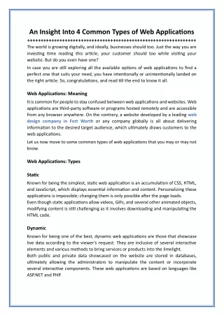 An Insight Into 4 Common Types of Web Applications