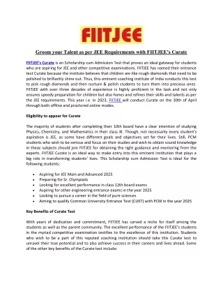 Groom your Talent as per JEE Requirements with FIITJEE’s Curate