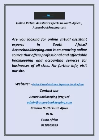 Online Virtual Assistant Experts In South Africa | Accurebookkeeping.com