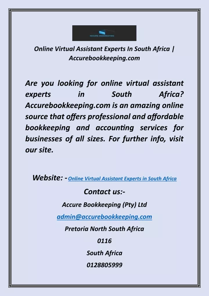 online virtual assistant experts in south africa