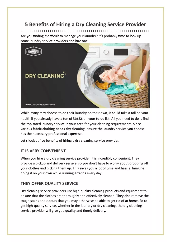 5 benefits of hiring a dry cleaning service