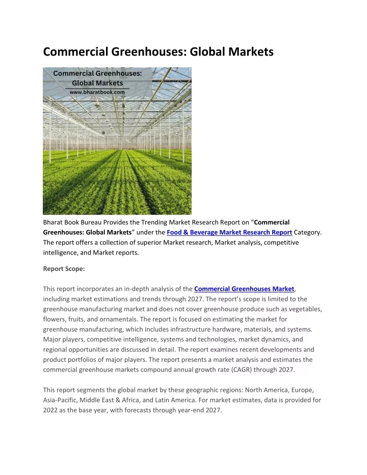 commercial greenhouses global markets