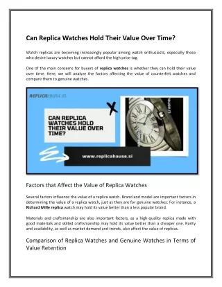 Can Replica Watches Hold Their Value Over Time