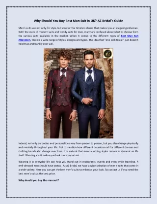 Why Should You Buy Best Man Suit in UK? AZ Bridal’s Guide