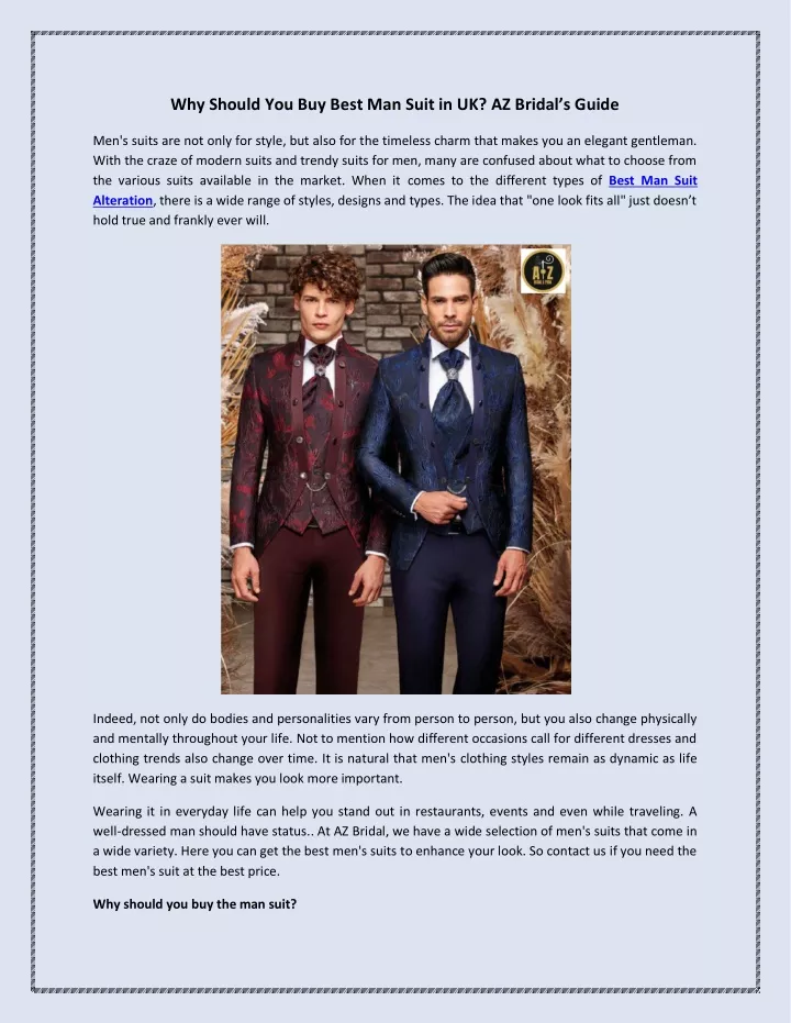 why should you buy best man suit in uk az bridal