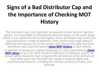 signs of a bad distributor cap and the importance of checking mot history