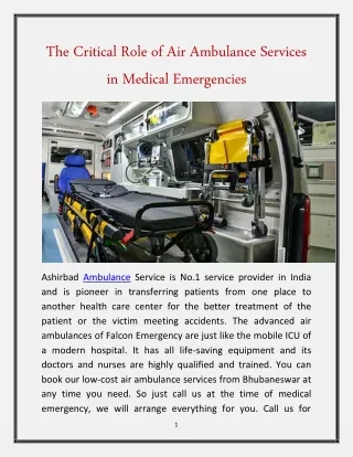 The Critical Role of Air Ambulance Services in Medical Emergencies