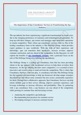 The Importance of Spa Consultancy Services in Transforming the Spa Industry