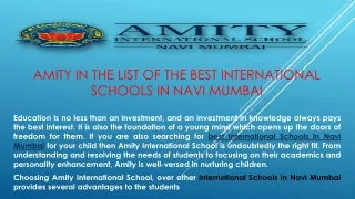 AMITY in the list of the best International Schools in Navi Mumbai
