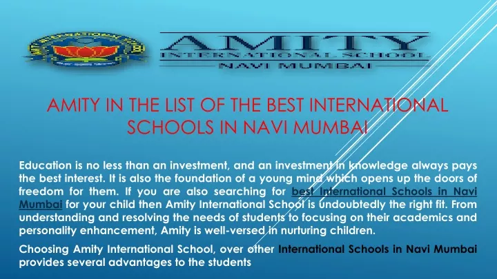 amity in the list of the best international schools in navi mumbai