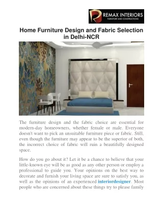 Home Furniture Design and Fabric Selection in Delhi-NCR