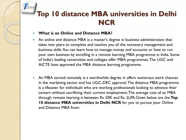 top 10 distance mba universities in delhi ncr