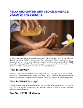 RELAX AND UNWIND WITH CBD OIL MASSAGE: DISCOVER THE BENEFITS