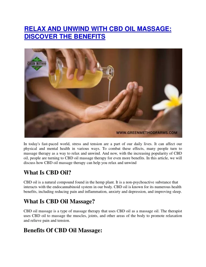relax and unwind with cbd oil massage discover