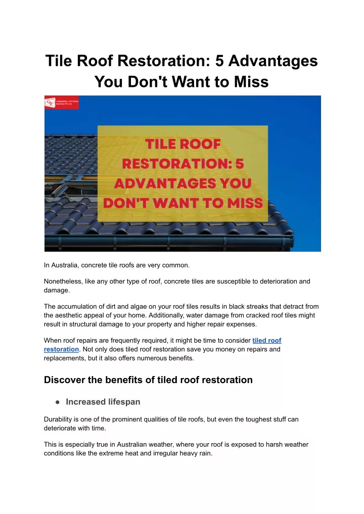 tile roof restoration 5 advantages you don t want