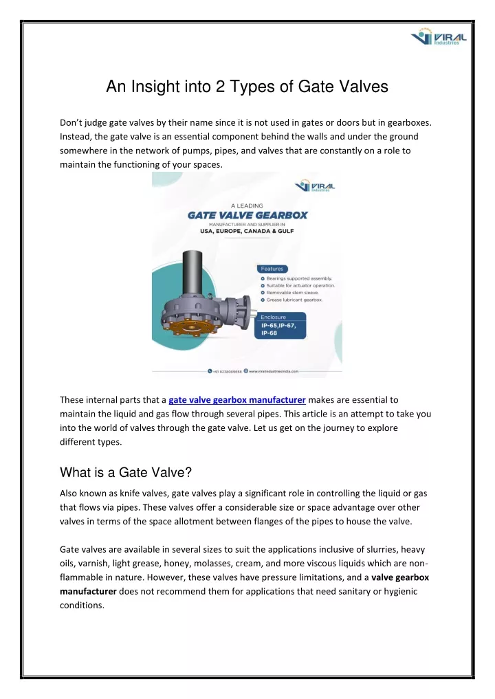 an insight into 2 types of gate valves