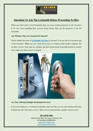 Questions To Ask The Locksmith Before Proceeding To Hire