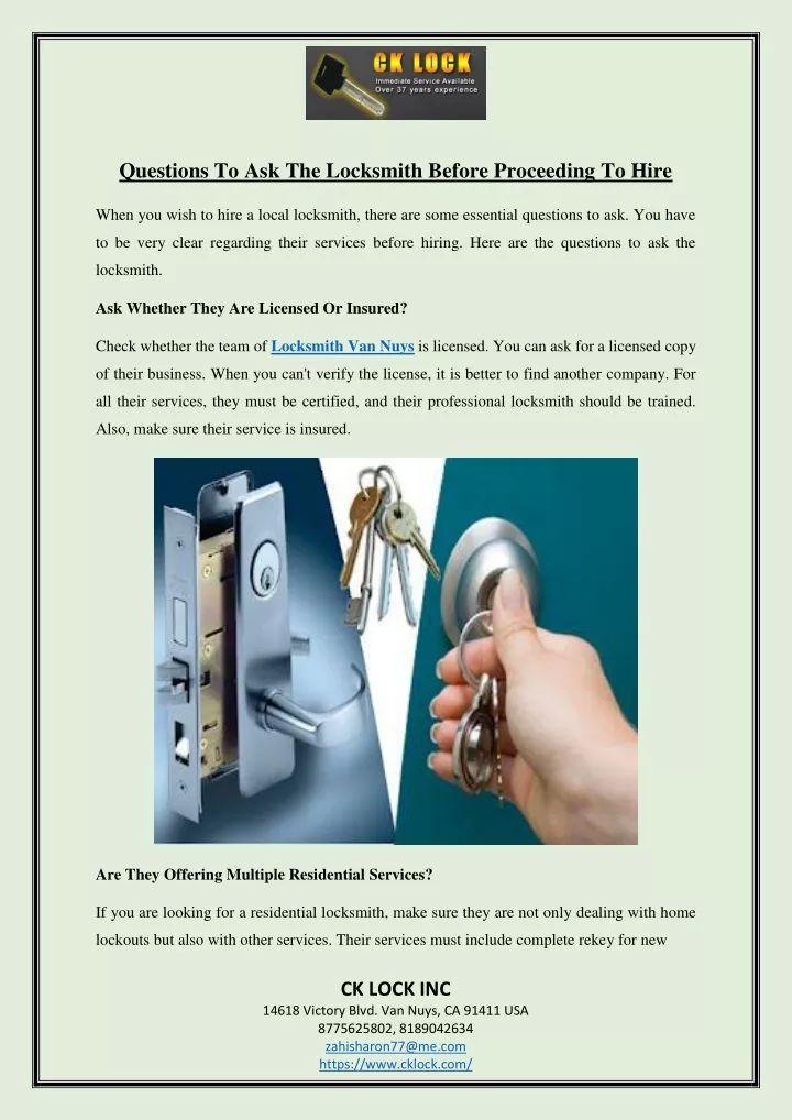 questions to ask the locksmith before proceeding