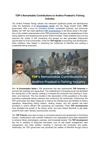 TDP's Remarkable Contributions to Andhra Pradesh's Fishing Industry