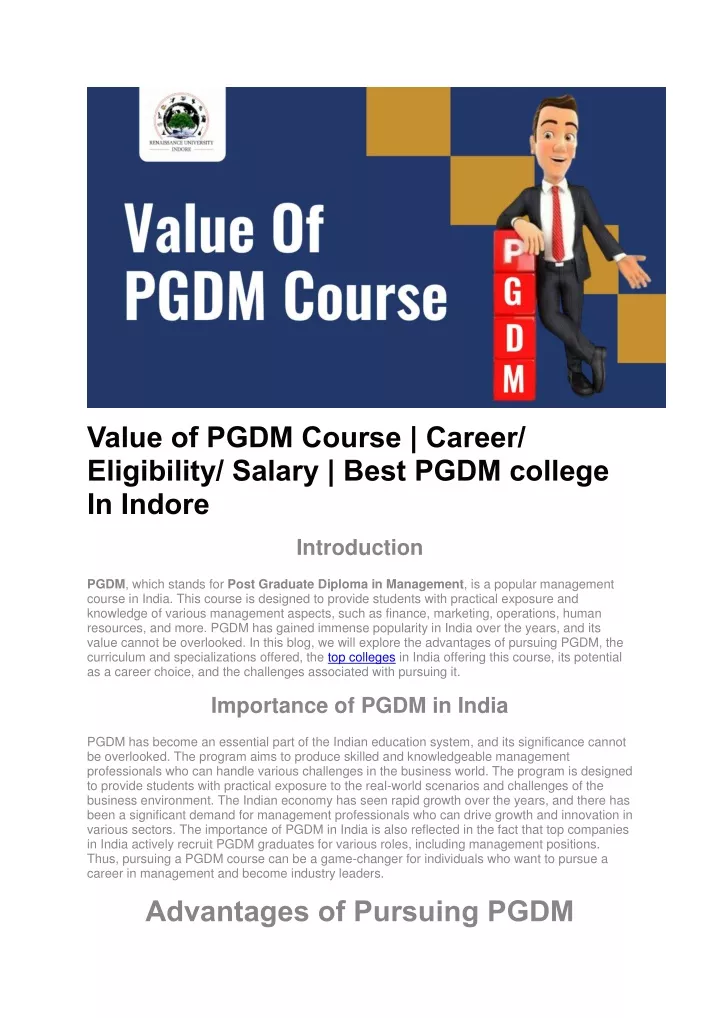 value of pgdm course career eligibility salary