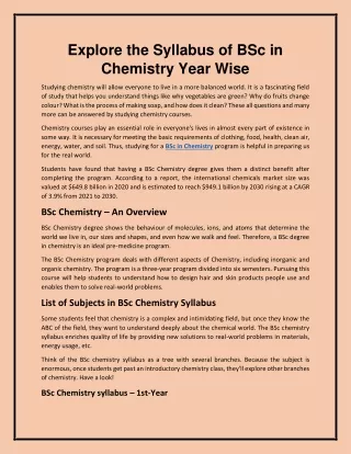 Explore the Syllabus of BSc in Chemistry Year Wise