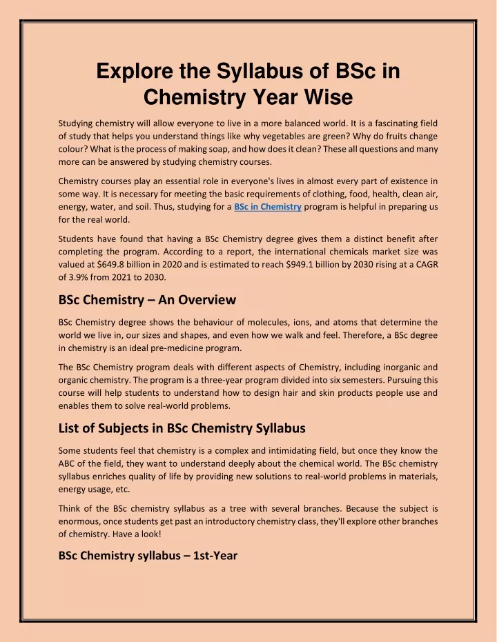explore the syllabus of bsc in chemistry year wise