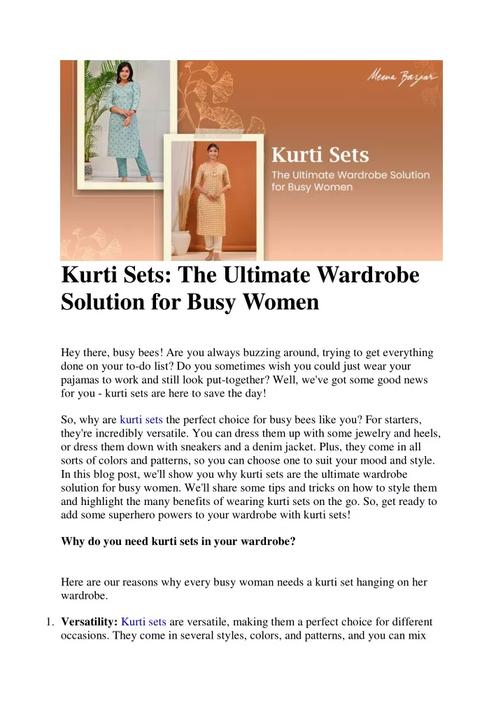 kurti sets the ultimate wardrobe solution