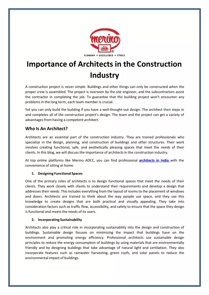importance of architects in the construction industry