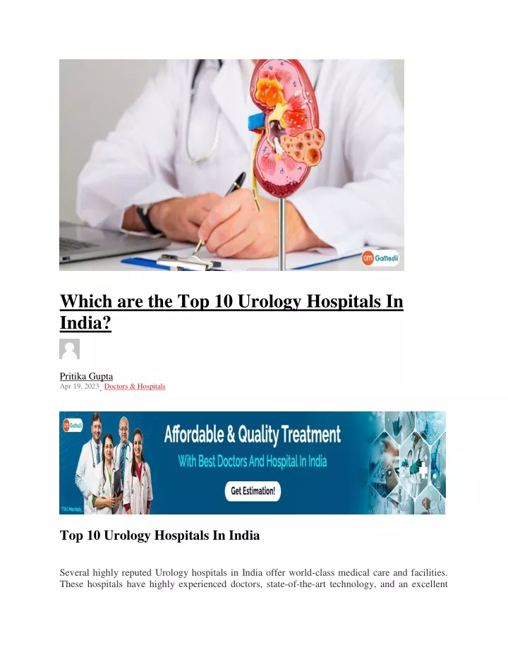 which are the top 10 urology hospitals in india